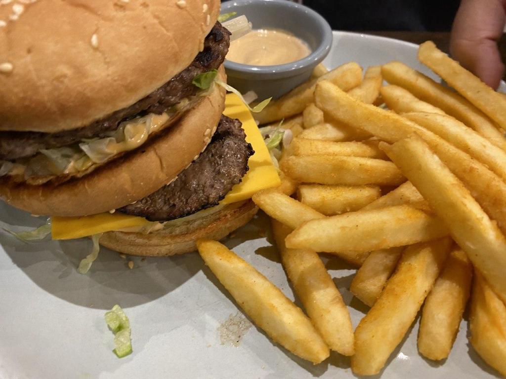 Special: BIG MACJAC, Wagyu beef patties, lettuce, cheese, pickles, onions, burger sauce, sesame seed bun, chips and sauce, 19 AUD